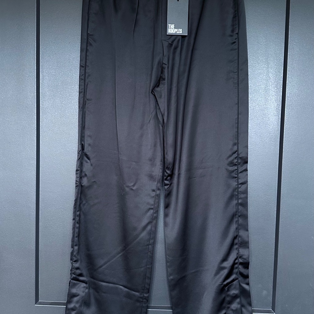 NWT | The Kooples | Black Satin Track Pants with Snap Side Entry at Hem - Picture 3 of 7